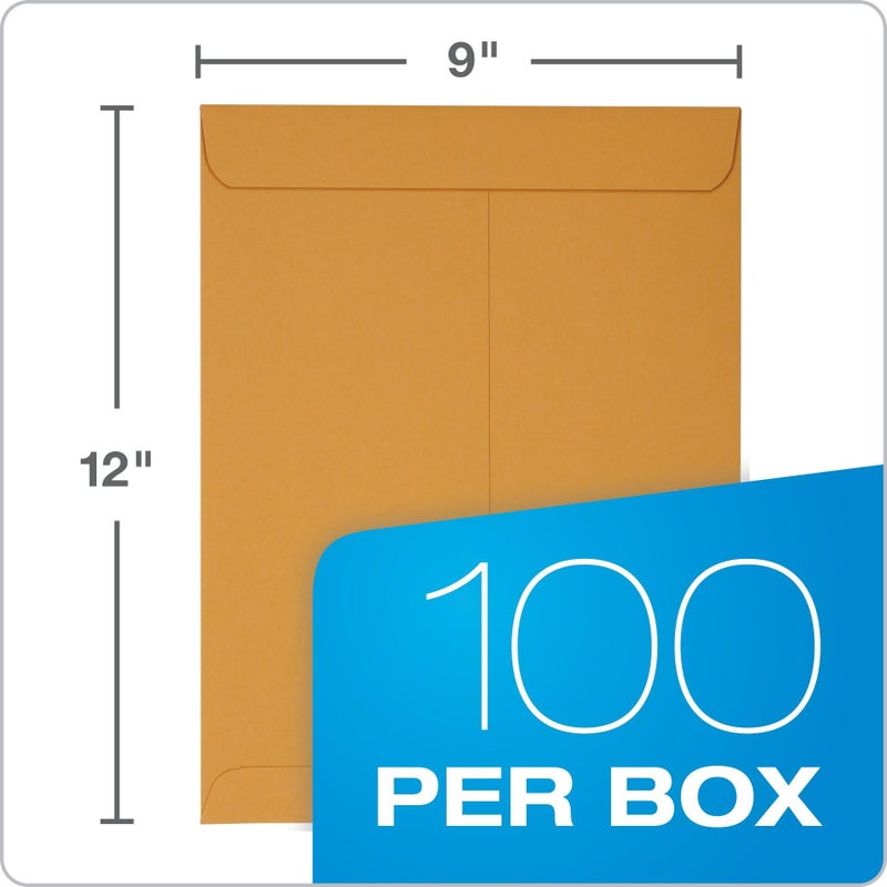 Quality Park 9" x 12" Self-Seal Catalog Envelopes, for Mailing, Organizing and Storage, Brown Kraft, Heavy 28-lb Paper, 100 Per Box (QUA44562) - Image 2